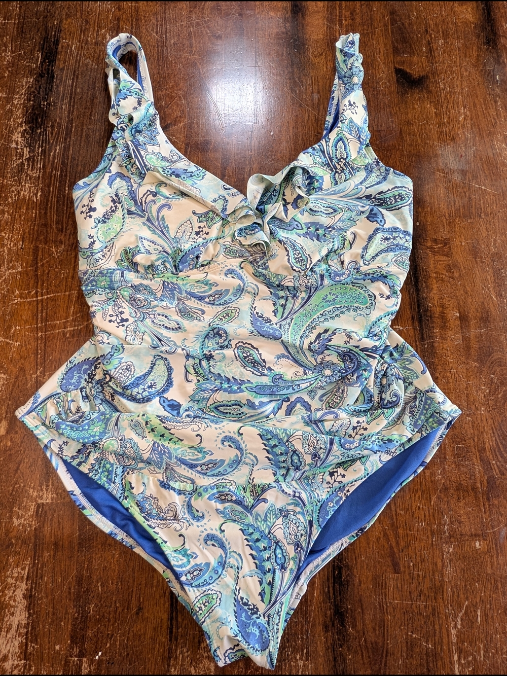 Lauren Ralph Lauren Swimsuit Womens 16W Blue White Paisley Pool Beach Vacation